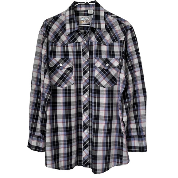 New Frontiers by Big Yank Country Western Plaid Shirt with Pearl Snap Buttons - Picture 1 of 12